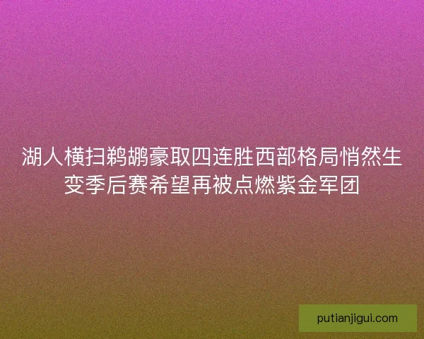 湖人横扫鹈鹕豪取四连胜西部格局悄然生变季后赛希望再被点燃紫金军团